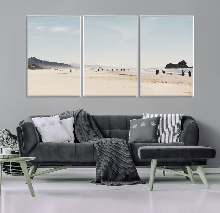 Minimalist Beach Wall Art Canvas Print, Framed Coastal Serenity Art Picture Print, Soft Sand Perfect Coastal Decor Artwork