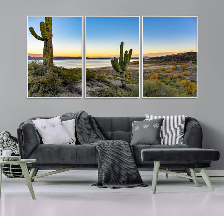 Saguaro Cactus Wall Art Canvas Print, Framed Desert Sunset Art Picture Print, Southwestern Perfect Southwestern Decor Artwork