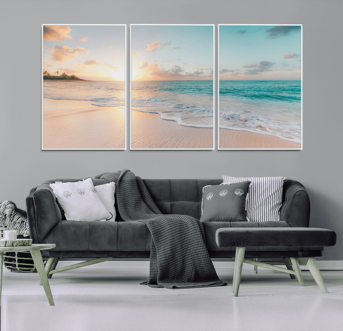 94538225-MGV-CV-36X24-Beach Sunset Wall Art Canvas Print – Framed Ocean Waves Summer Escape Coastal Nature Scene Artwork for Home Office