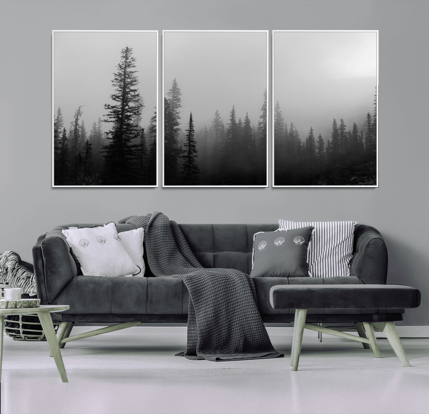 73138900-MGV-CV-36X24-Misty Pines Wall Art Canvas Print – Framed Woodland Minimalist Rustic Nature Scene Photography Artwork for Home Office