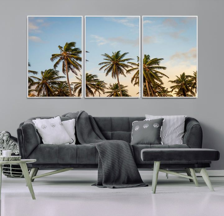 Palms Wall Art Canvas Print, Framed Tropical Art Picture Print, Coastal Perfect Coastal Decor Artwork