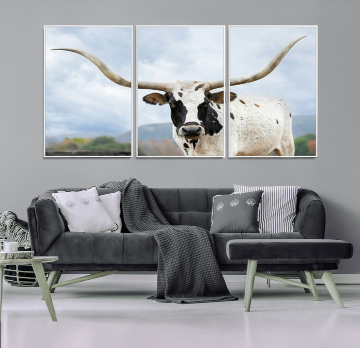 Texas Longhorn Wall Art Canvas Print, Framed Western Rustic Art Picture Print, Farmhouse Decor Perfect Farmhouse Decor Artwork