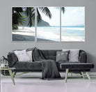18311030-MGV-FC-60X30-3P-Tropical Beach Wall Art Canvas Print, Framed Serene Ocean Art Picture Print, Palm Tree Shadows Perfect Tropical Coastal Decor Artwork