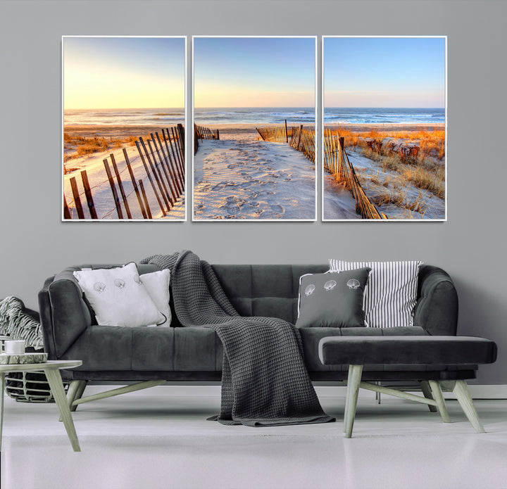 Ocean Sunset Wall Art Wall Art Canvas Print, Framed Nautical Photography Art Picture Print, Summer Beach House Decor Perfect Coastal