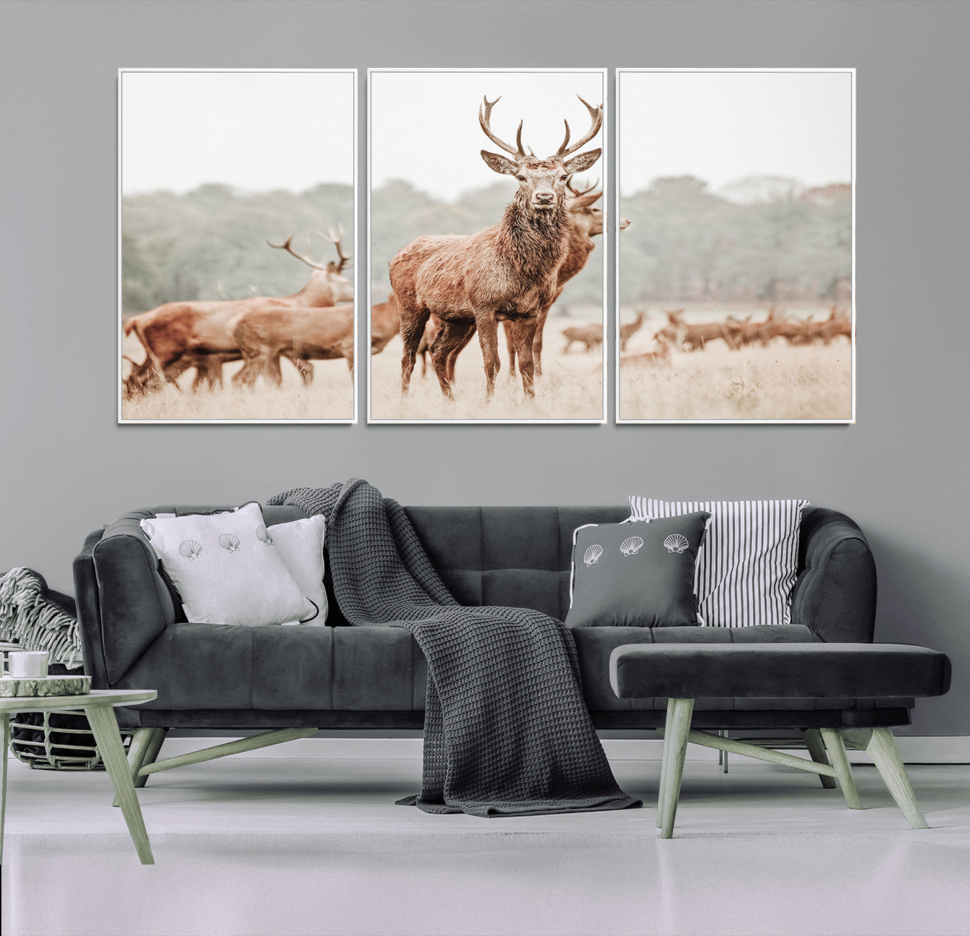 17659786-MGV-CV-36X24-Rustic Nature Wall Art Canvas Print – Stag Woodland Framed Wildlife Art Picture Print Perfect Lodge Decor