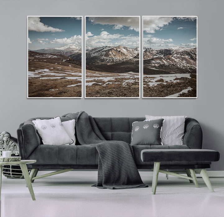 Mountain Landscape Wall Art Canvas Print, Framed Snowy Peaks Art Picture Print, Rugged Highlands Perfect Rustic Adventure Decor Artwork