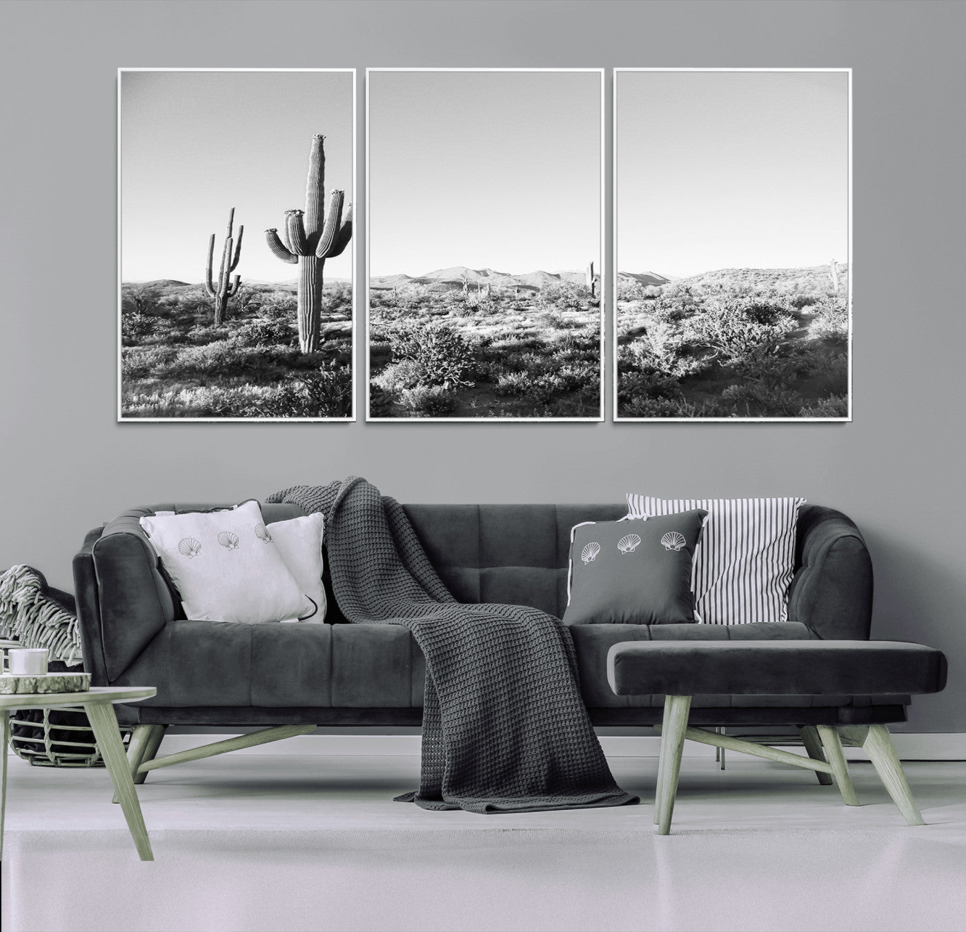 85205054-MGV-CV-36X24-Saguaro Cactus Wall Art Canvas Print – Framed Monochrome Landscape Scenic Arizona Minimalist Western Artwork for Home, Office