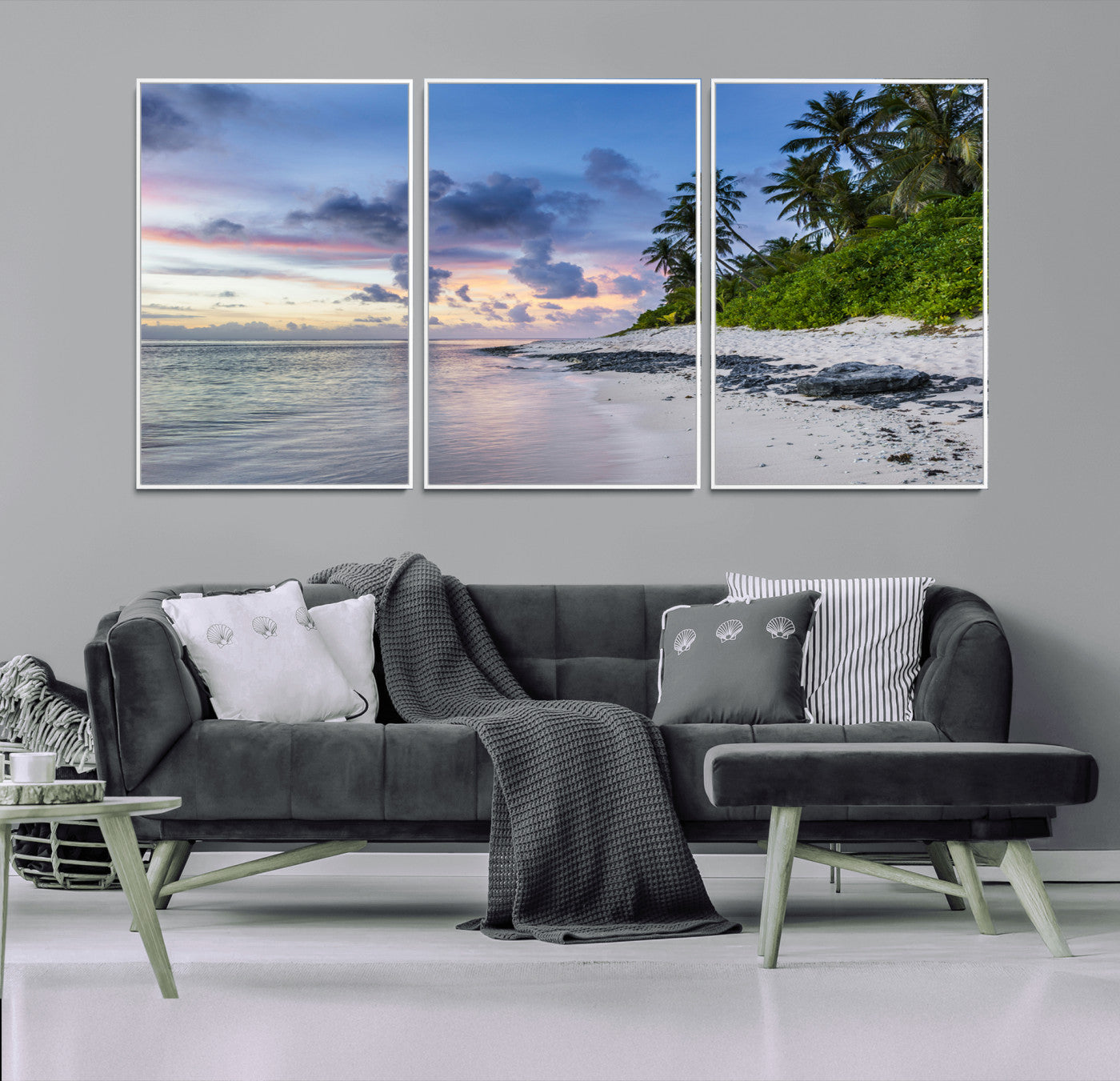 MGV-FC-60X30-3P - Tropical Beach Wall Art Canvas Print, Framed Sunset Glow Art Picture Print, Palm Tree Coast Perfect Tropical Coastal Decor Artwork