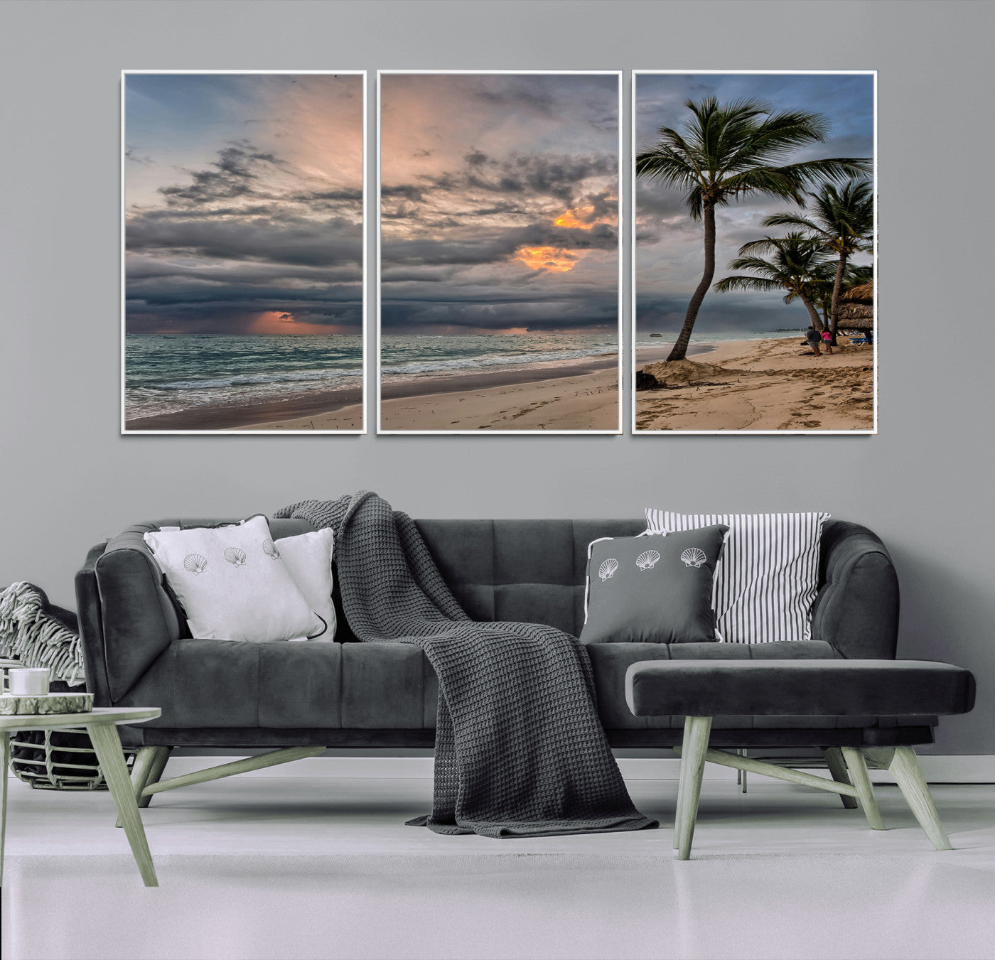MGV-FC-60X30-3P - Tropical Storm Wall Art Canvas Print, Framed Moody Beach Art Picture Print, Dramatic Sky Perfect Tropical Coastal Decor Artwork
