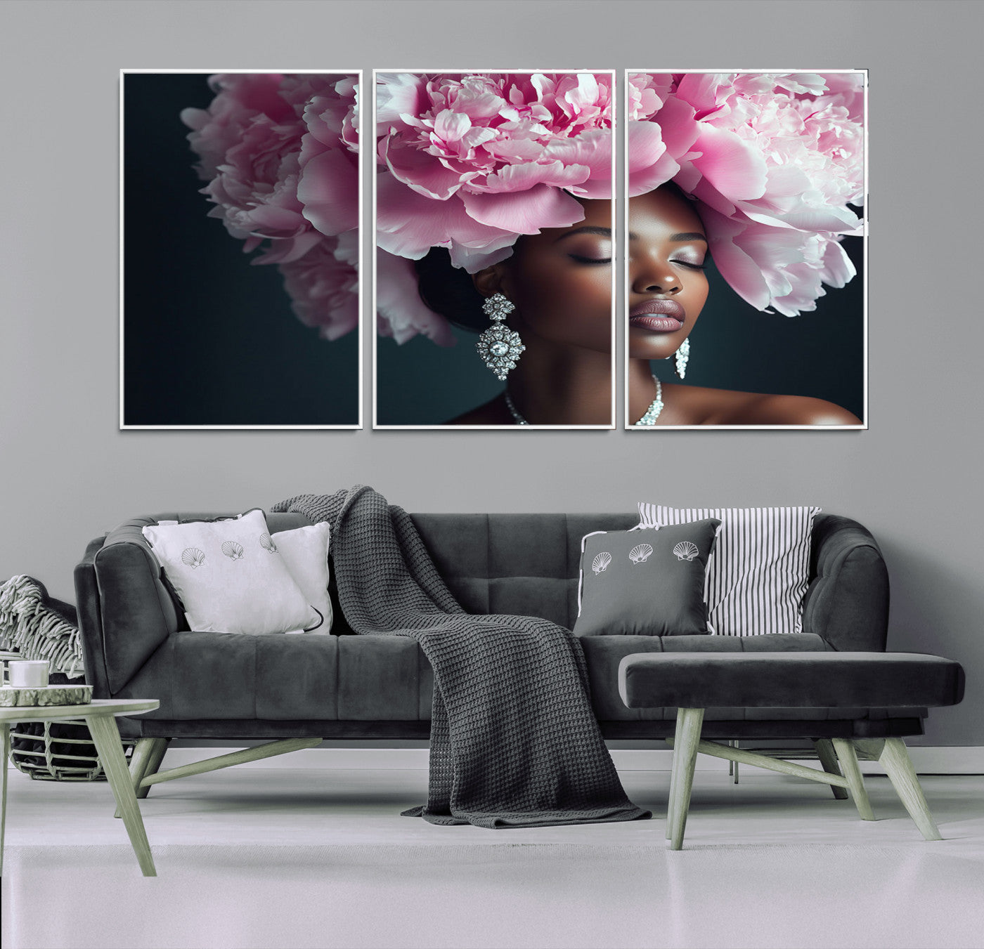 MGV-FC-60X30-3P - Black Beauty Petal Crown Wall Art Print Floral Petal Headpiece, Petal-Inspired Art, Floral Crown
