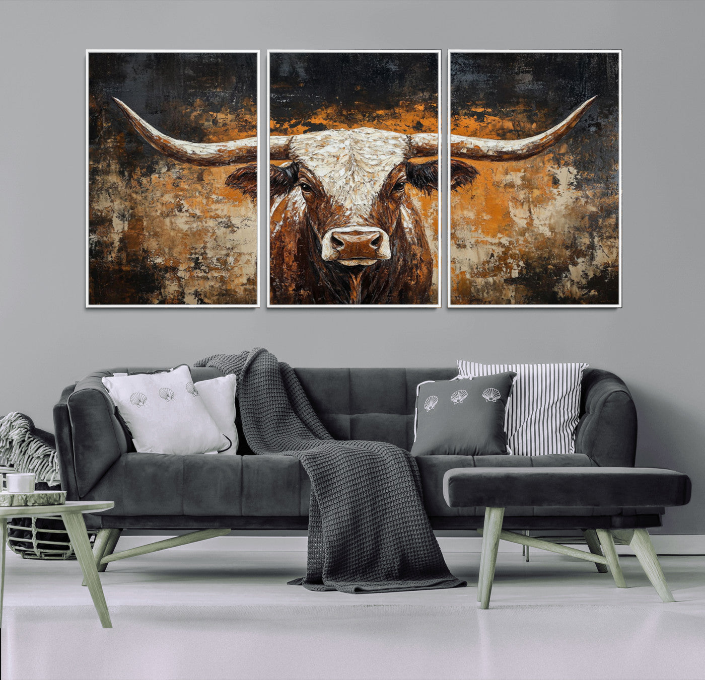 25265572-MGV-CV-36X24-Rustic Longhorn Bull Wall Art Canvas Print – Vintage Western Cattle Scene, Texas Steer Artwork for Home, Office