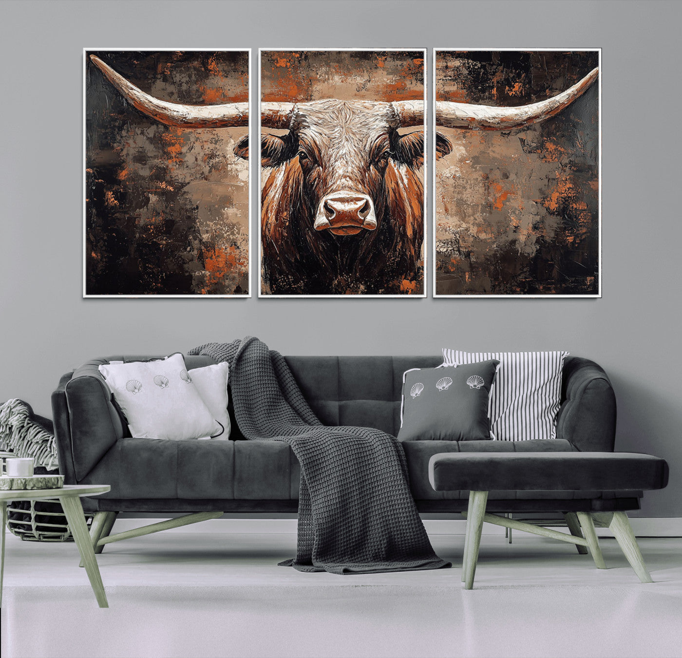 42732393-MGV-CV-36X24-Rustic Longhorn Bull Wall Art Canvas Print – Vintage Western Cattle Scene, Texas Steer Artwork for Home, Office