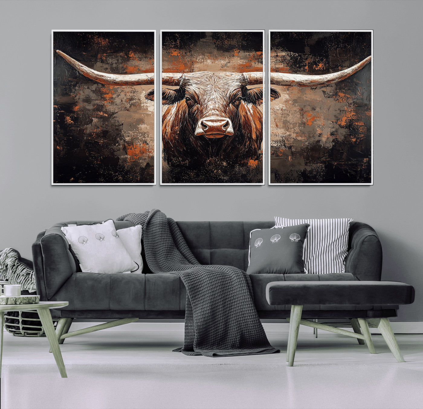 24779067-MGV-CV-36X24-Rustic Longhorn Bull Wall Art Canvas Print – Vintage Western Cattle Scene, Texas Steer Artwork for Home, Office