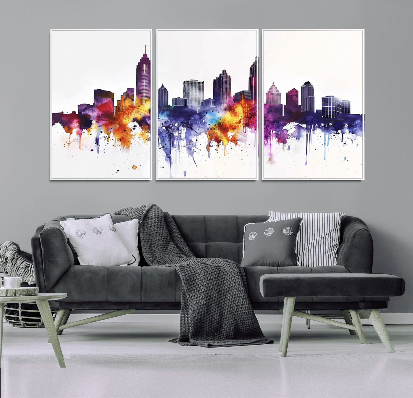 34479880-MGV-CV-36X24-Atlanta Skyline Wall Art Canvas Print – Framed Colorful Watercolor Cityscape Artwork for Home, Office, Living Room
