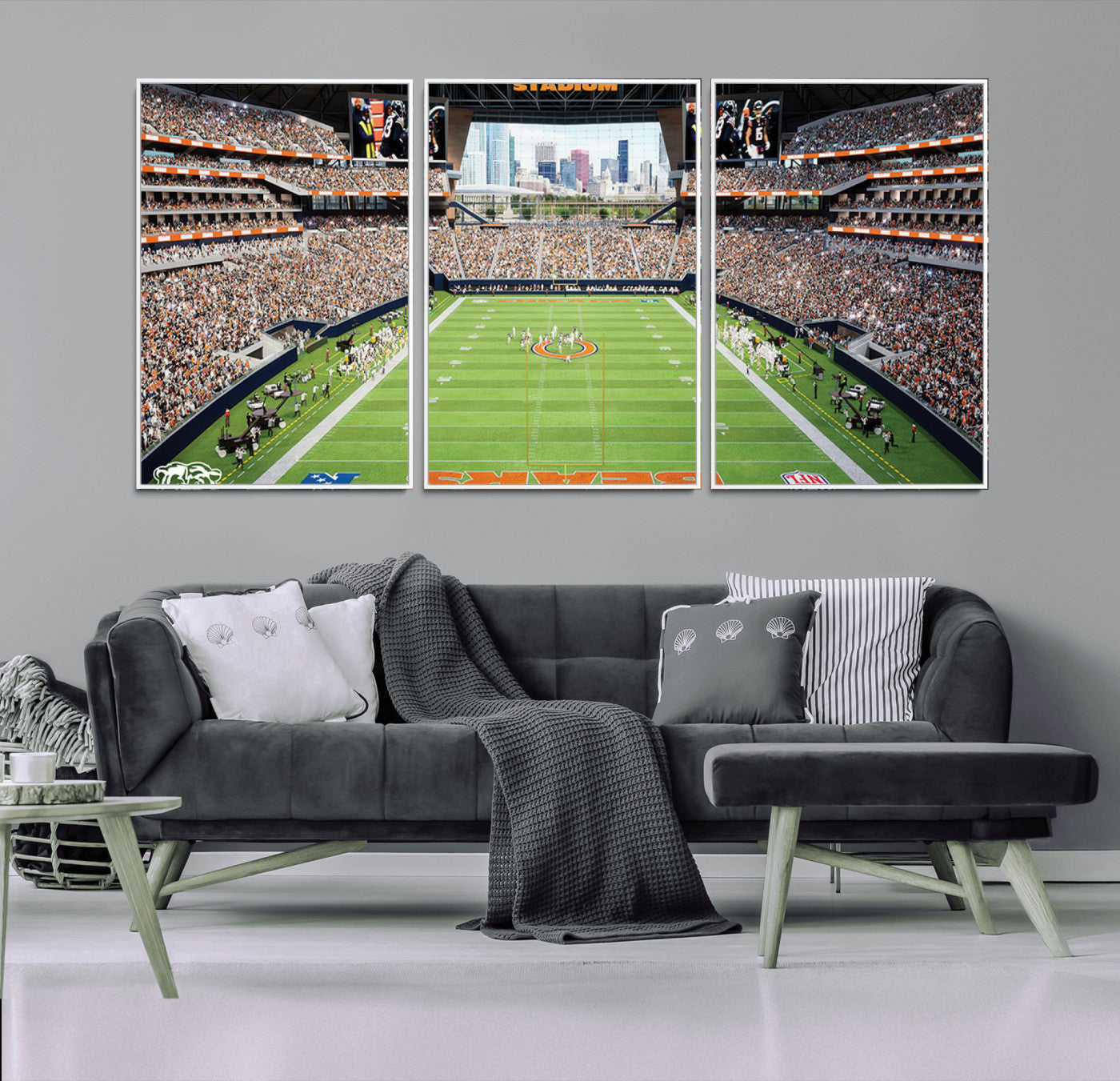 76935553-MGV-FC-60X30-3P_White-Chicago Bears Soldiers Field Wall Art Canvas Print – Framed Football Stadium Artwork for Sports Fans, Soldier Field Skyline Canvas Decor for Game Room or Man Cave