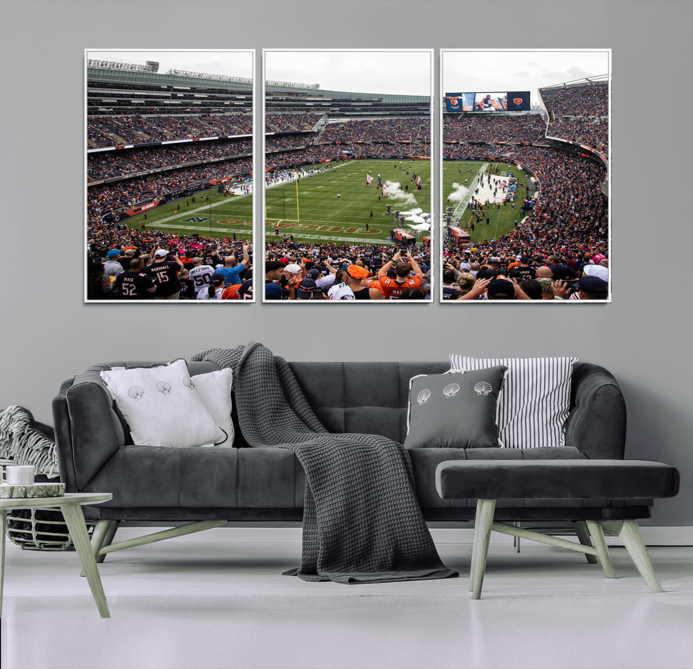 18347149-MGV-FC-60X30-3P_White-Chicago Bears Soldiers Field Wall Art Canvas Print – Framed Football Stadium Artwork for Sports Fans, Soldier Field Skyline Canvas Decor for Game Room