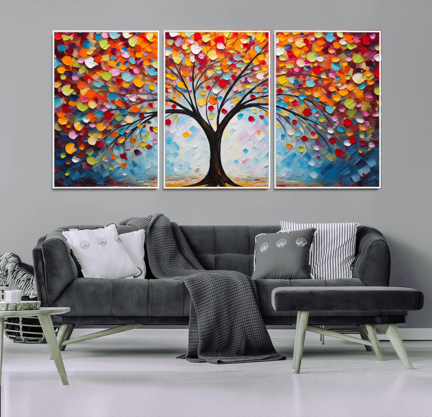 HS2447-MGV-FC-60X30-3P_White-Vibrant Tree of Life Canvas Wall Art – Colorful Abstract Nature in Modern Decor - Ready to Hang