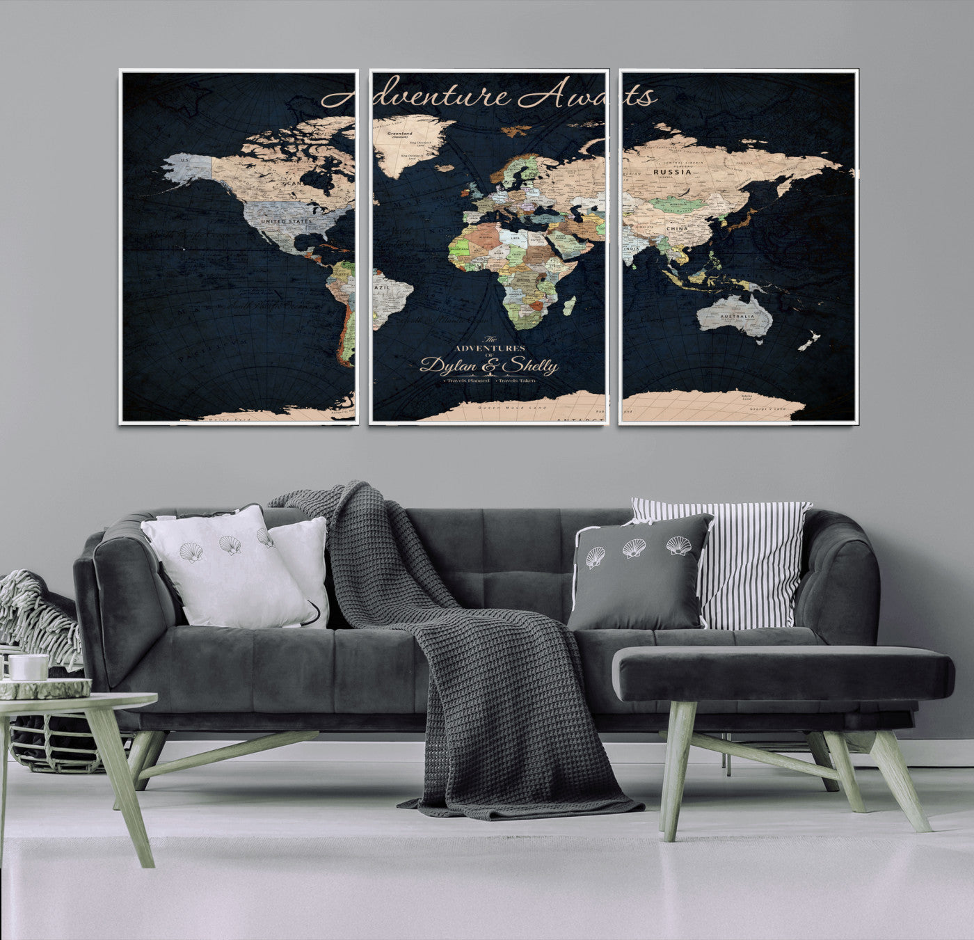 43186793-MGV-FC-60X30-3P_White-Personalized World Map Print, Customizable Push Pin Framed World Map Print on Canvas - Custom Quote on Map Print