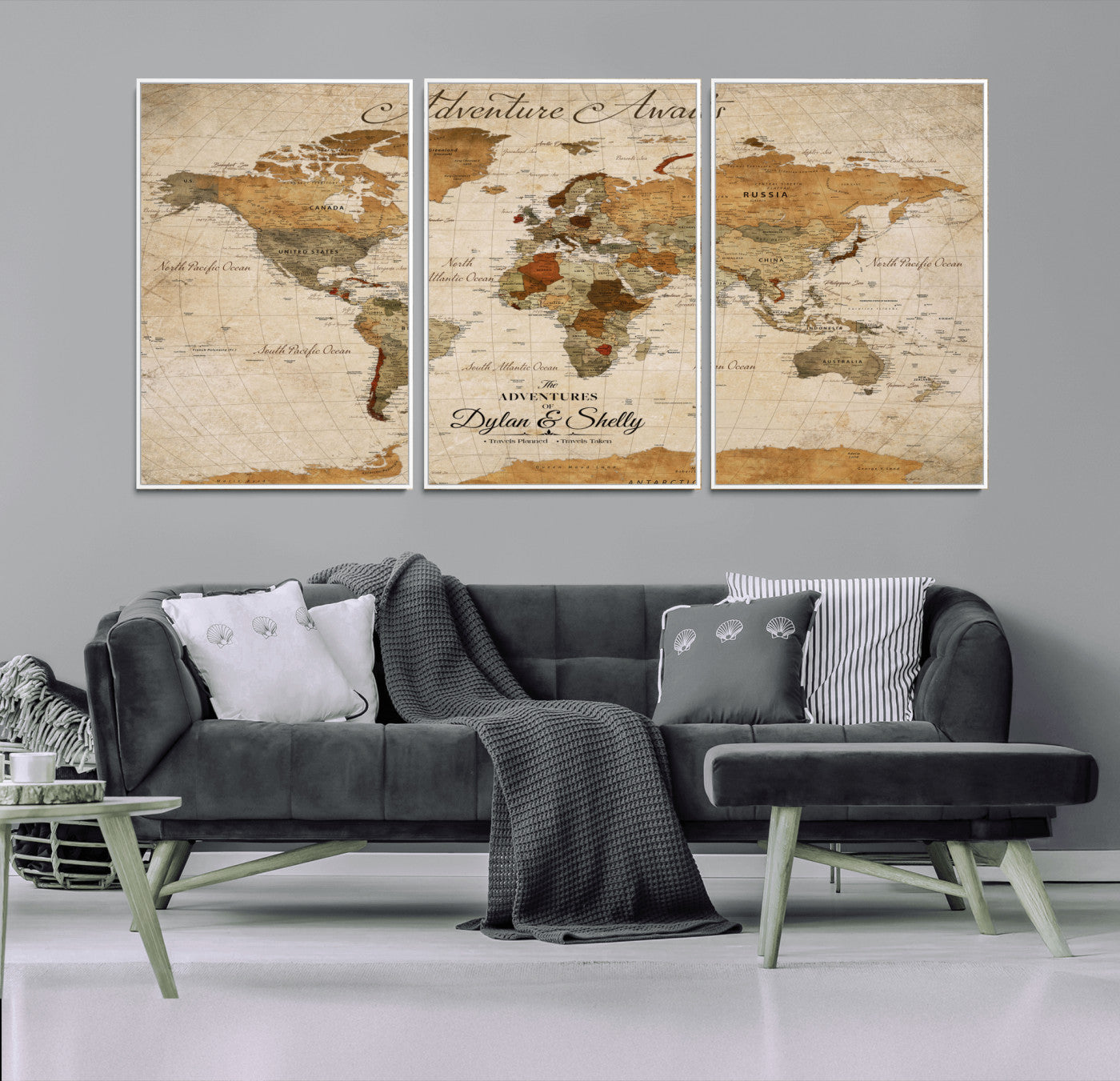 Rehber01-MGV-CV-36X24-Personalized Push Pin World Map Canvas Print – Custom Adventure Travel Map, Framed Wall Art Gift for Couples or Family