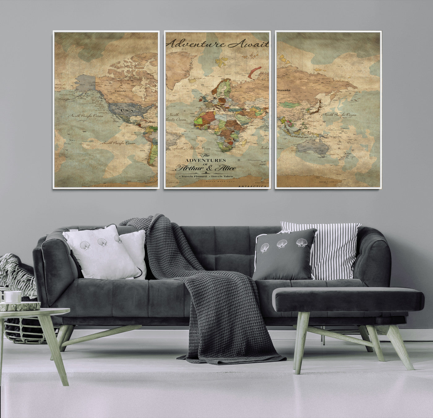 Rehber01-MGV-CV-36X24-Personalized Vintage World Map Canvas Print – Custom Push Pin Travel Map Antique Style Gift for Couples Travelers for Home Office