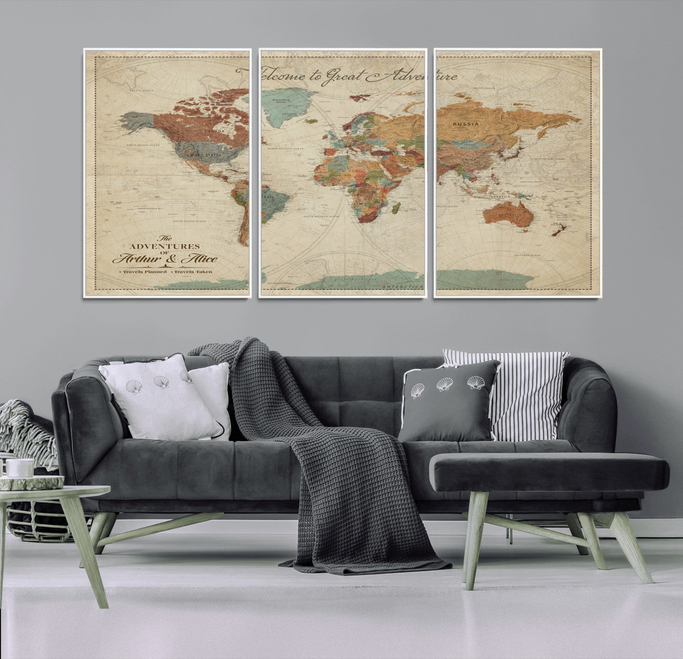 Rehber01-MGV-CV-36X24-Personalized Antique World Map Canvas Print – Custom Push Pin Travel Map Vintage Gift for Couples Explorers for Home, Office