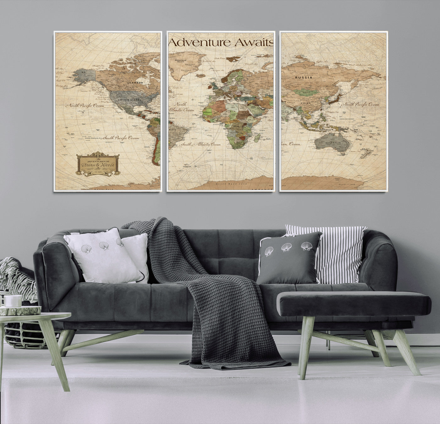 33020399-MGV-FC-60X30-3P_White-Custom Push Pin World Map Wall Canvas Print – Personalized Travel Tracker with Pins – Framed Custom Quotie Canvas for Home Office Decor
