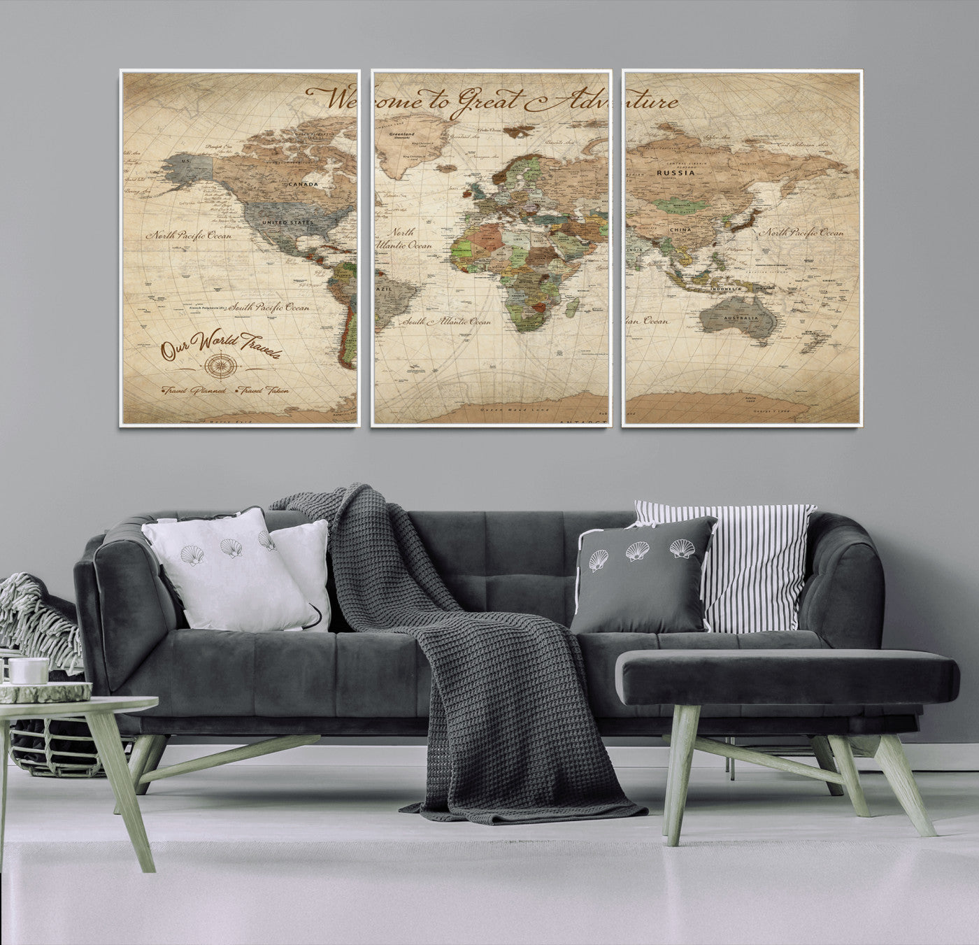 76478536-MGV-FC-60X30-3P_White-Custom Push Pin World Map Wall Canvas Print – Personalized Travel Tracker with Pins – Framed Custom Quotie Canvas for Home Office Decor