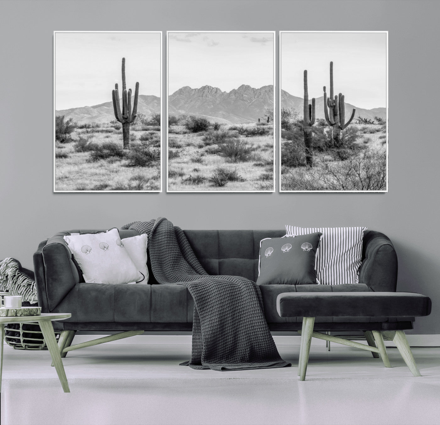 MGV-FC-60X30-3P - Black White Arizona Desert Canvas Wall Art Cactus Farmhouse Wall Art