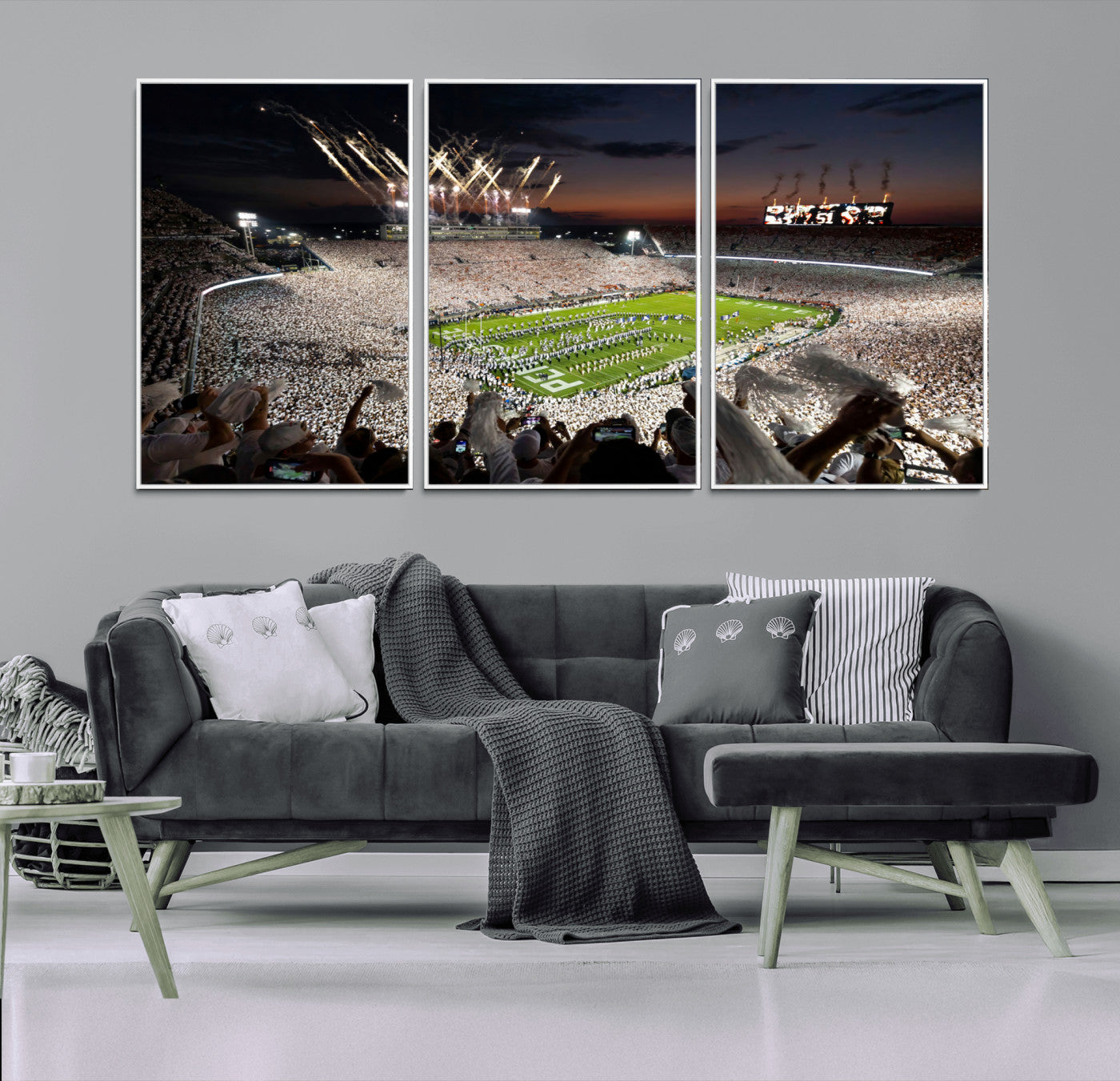 MGV-FC-60X30-3P - Penn State Stadium Wall Art Print, White Out Football Game Canvas Wall Art, Framed Sports Stadium,