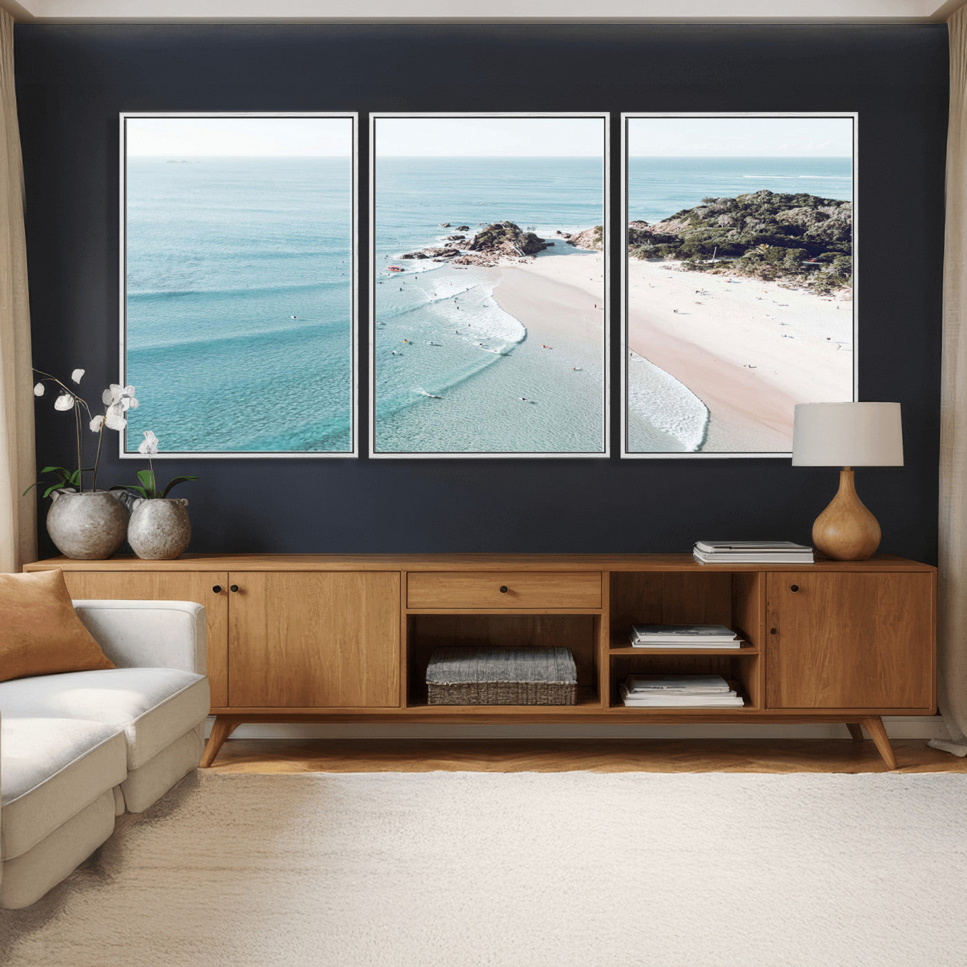 79395467-MGV-CV-36X24 - Aerial Beach Wall Art Canvas Print, Coastal Ocean Waves and Surfers Scenic Seaside Artwork for Home, Office Decor