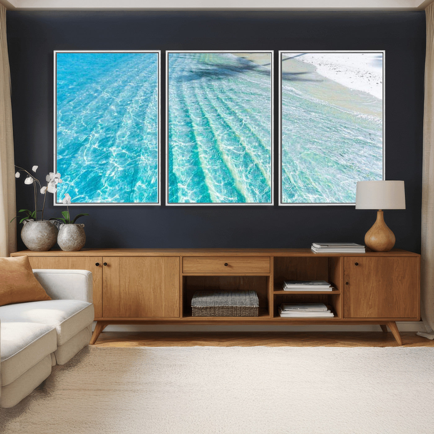 46233906-MGV-CV-36X24 - Serene Clear Blue Ocean Water Canvas Wall Art – Soft White Sand Shore Coastal Print for Home Decor, Relaxation, and Tranquil Vibes