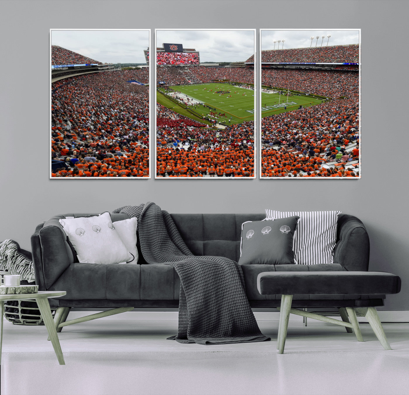 39597998-MGV-FC-60X30-3P_White-Jordan-Hare Stadium Wall Art Canvas Print, College Sports Art for Man Cave or Game Room, Framed Alabama Football Decor