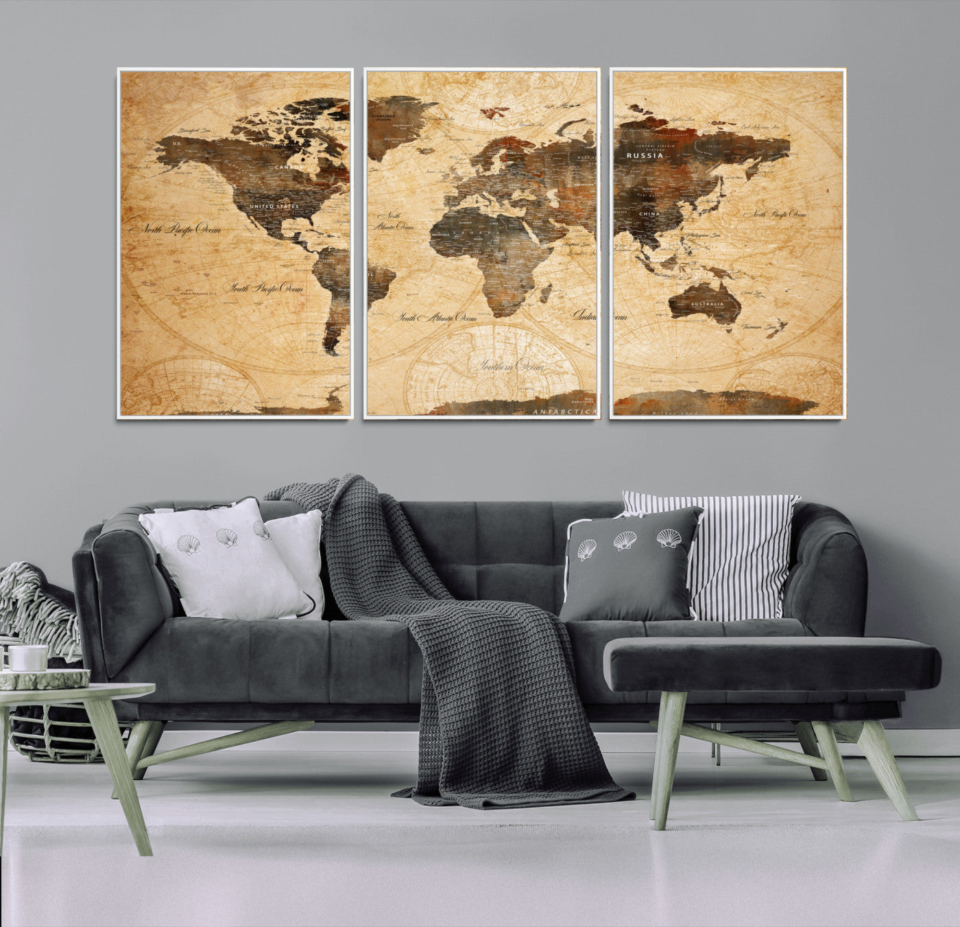 14542905-MGV-FC-60X30-3P - Push Pin World Map Canvas Print – Travel Tracker Wall Art for Couples, Perfect Anniversary Gift for Home or Office Decor