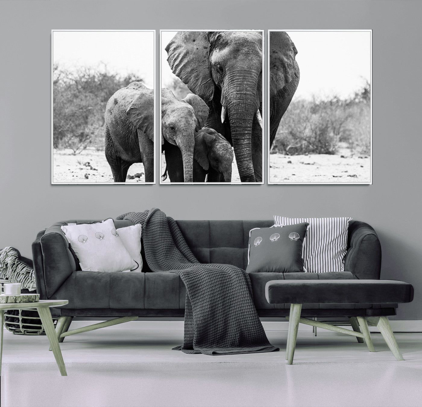 75636-MGV-FC-60X30-3P_White-Elephant Family Africa Wall Art Canvas Print