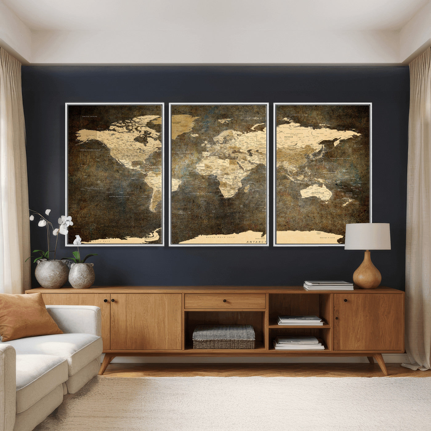 89742472-MGV-CV-36X24 - World Map Wall Art Canvas Print, Modern Decorative Framed Map Artwork Prints for Living Room, Office, Bedroom Wall Decor