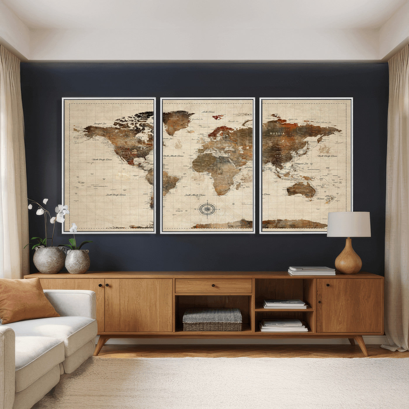 23610090-MGV-CV-36X24 - World Map Wall Art Canvas Print, Modern Decorative Framed Map Artwork Prints for Living Room, Office, Bedroom Wall Decor