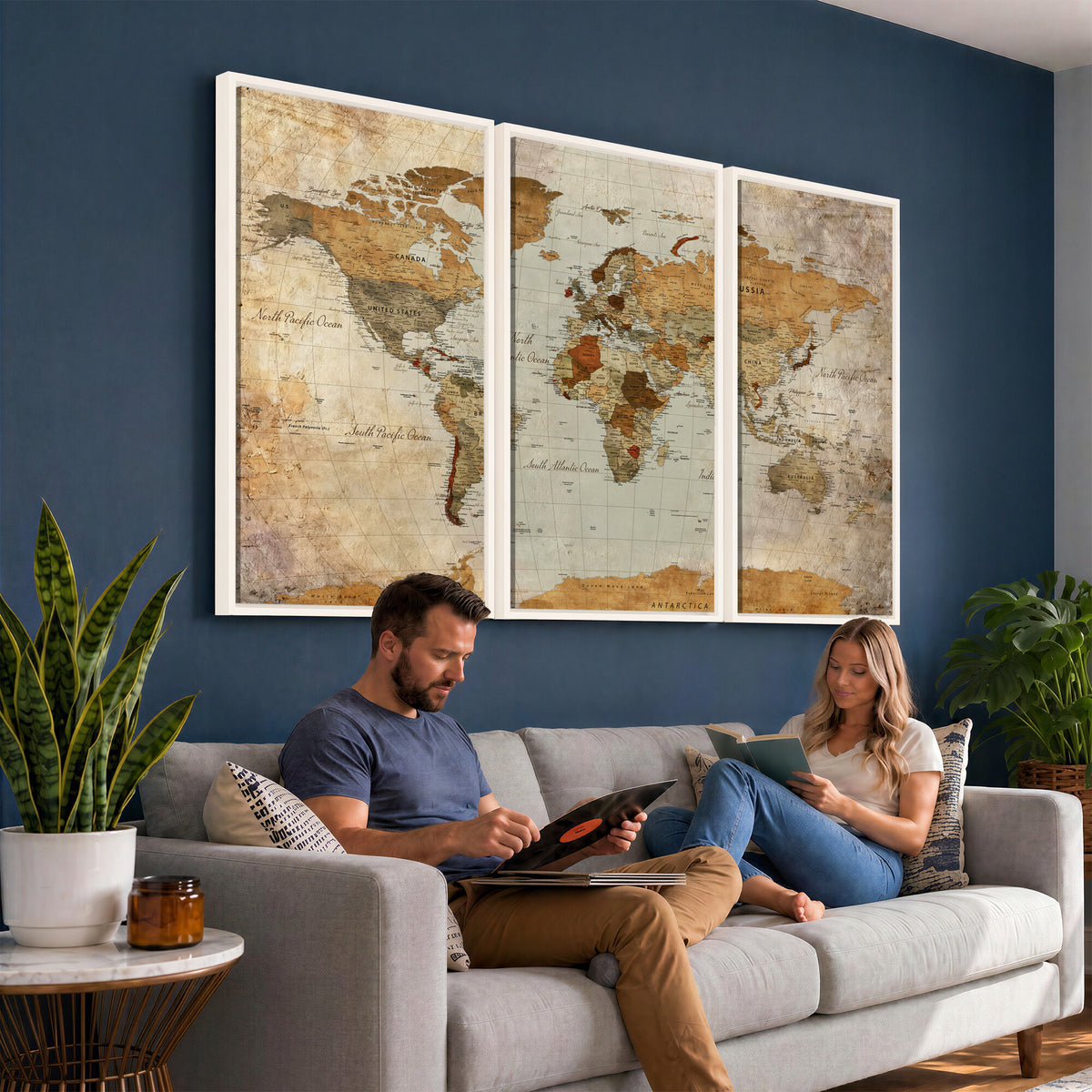 74176056-MGV-CV-36X24 - World Map Wall Art Canvas Print, Modern Decorative Framed Map Artwork Prints for Living Room, Office, Bedroom Wall Decor