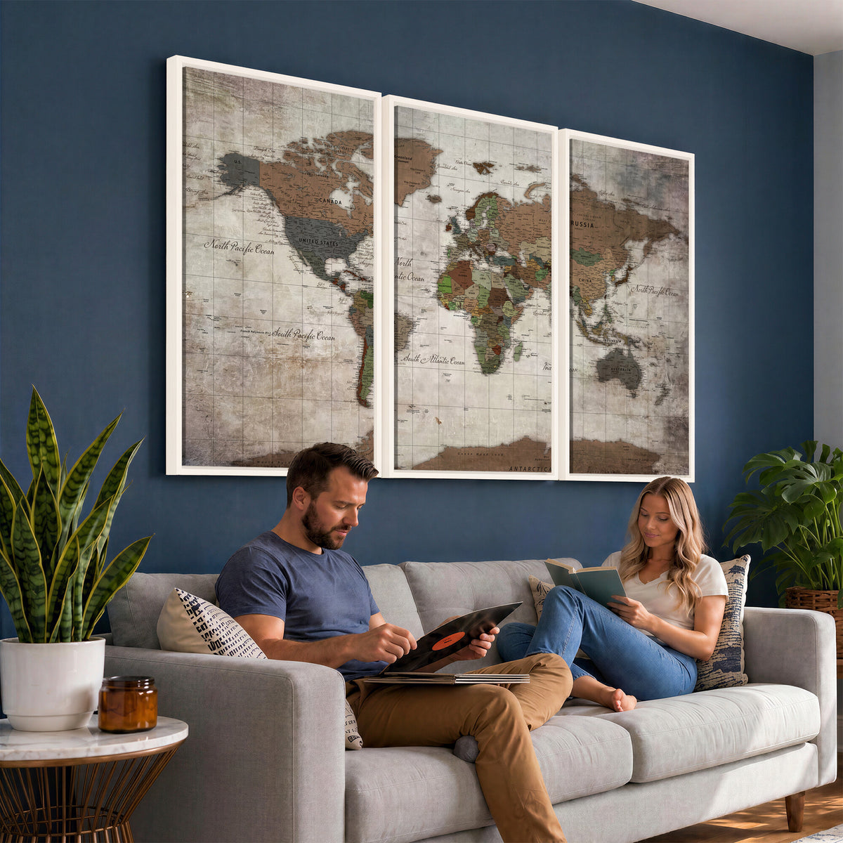 65393892-MGV-CV-36X24 - World Map Wall Art Canvas Print, Modern Decorative Framed Map Artwork Prints for Living Room, Office, Bedroom Wall Decor