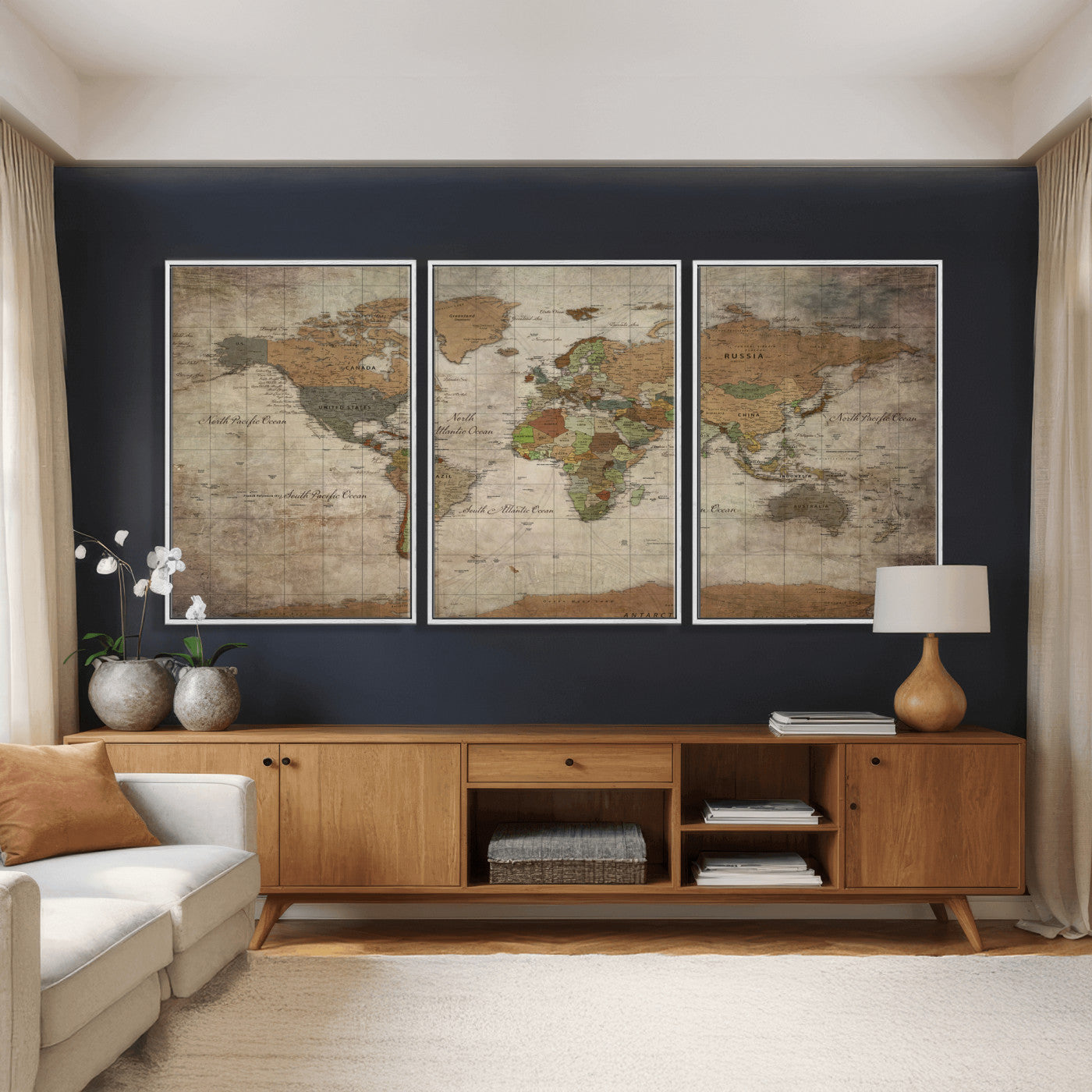 20356264-MGV-CV-36X24 - World Map Wall Art Canvas Print, Modern Decorative Framed Map Artwork Prints for Living Room, Office, Bedroom Wall Decor