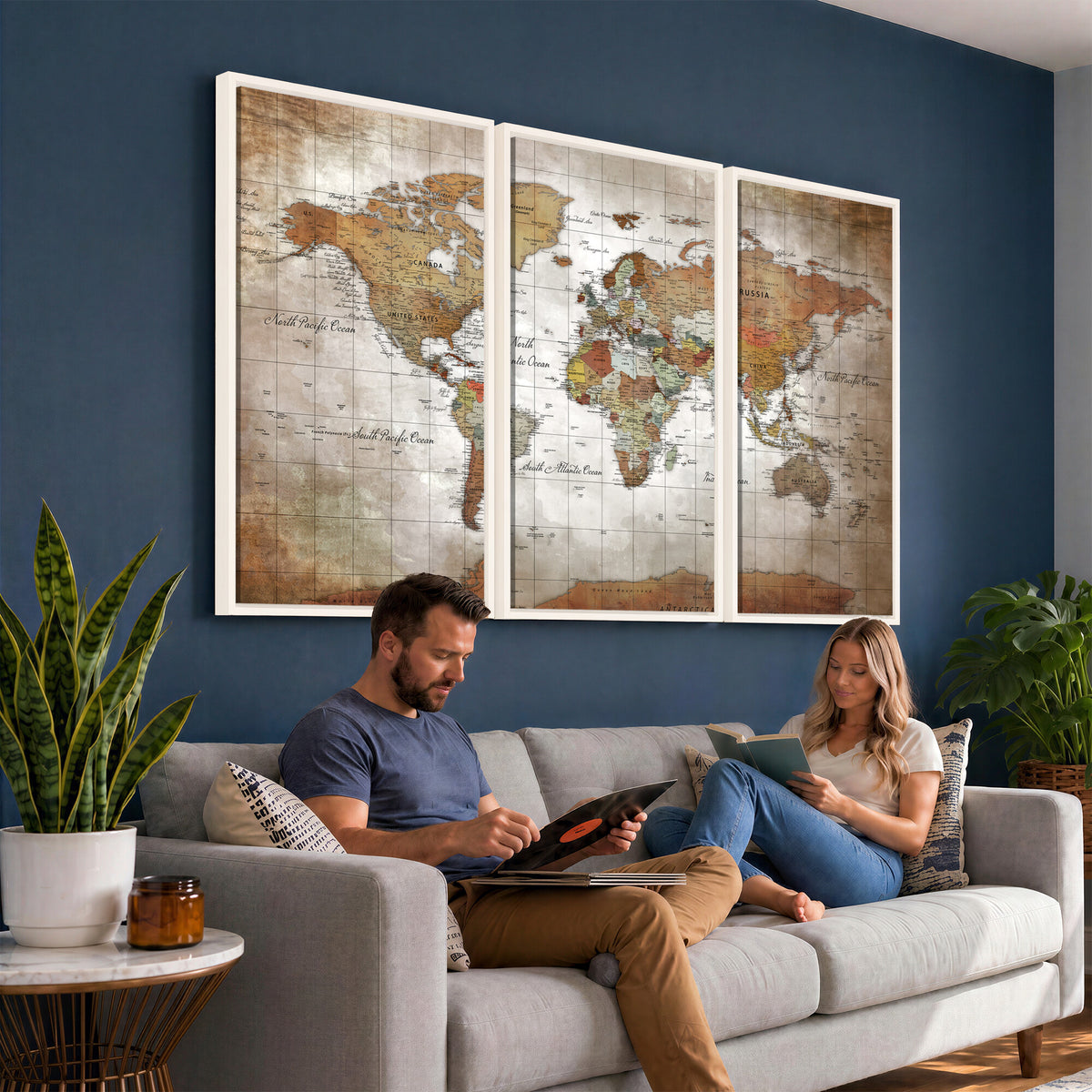 51643807-MGV-CV-36X24 - World Map Wall Art Canvas Print, Modern Decorative Framed Map Artwork Prints for Living Room, Office, Bedroom Wall Decor