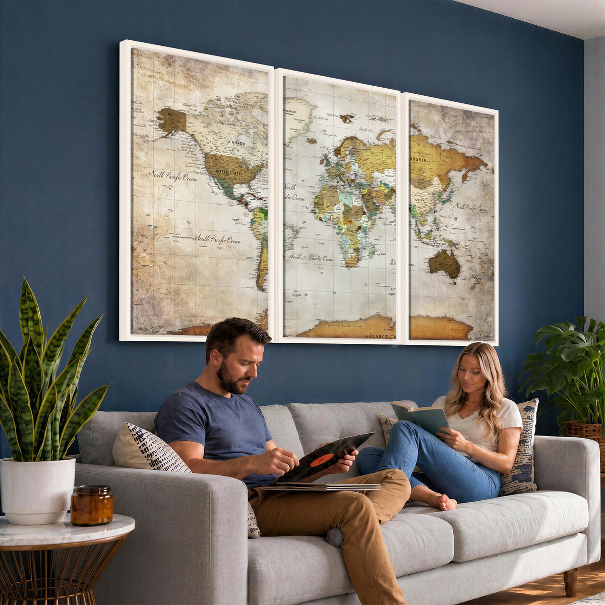 86108417-MGV-CV-36X24 - World Map Wall Art Canvas Print, Modern Decorative Framed Map Artwork Prints for Living Room, Office, Bedroom Wall Decor