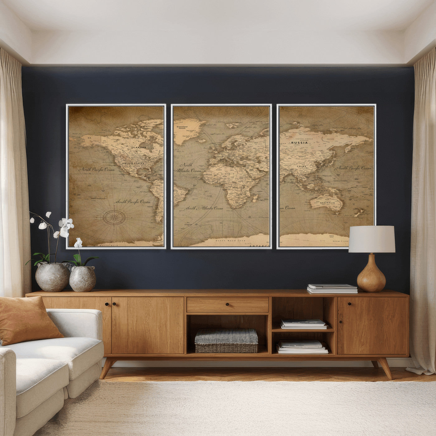 49946617-MGV-CV-36X24 - World Map Wall Art Canvas Print, Modern Decorative Framed Map Artwork Prints for Living Room, Office, Bedroom Wall Decor