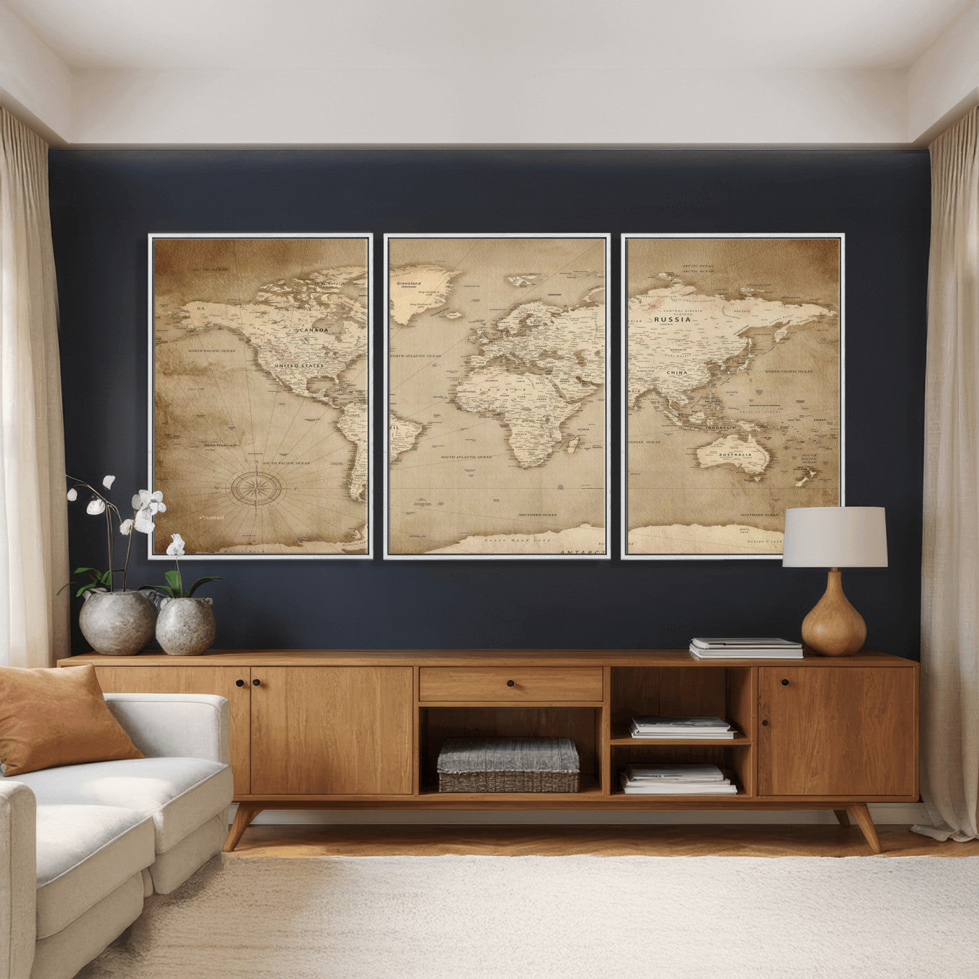 34795134-MGV-CV-36X24 - World Map Wall Art Canvas Print, Modern Decorative Framed Map Artwork Prints for Living Room, Office, Bedroom Wall Decor