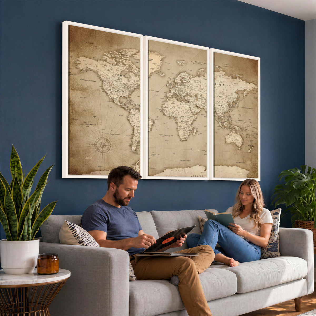 34795134-MGV-CV-36X24 - World Map Wall Art Canvas Print, Modern Decorative Framed Map Artwork Prints for Living Room, Office, Bedroom Wall Decor