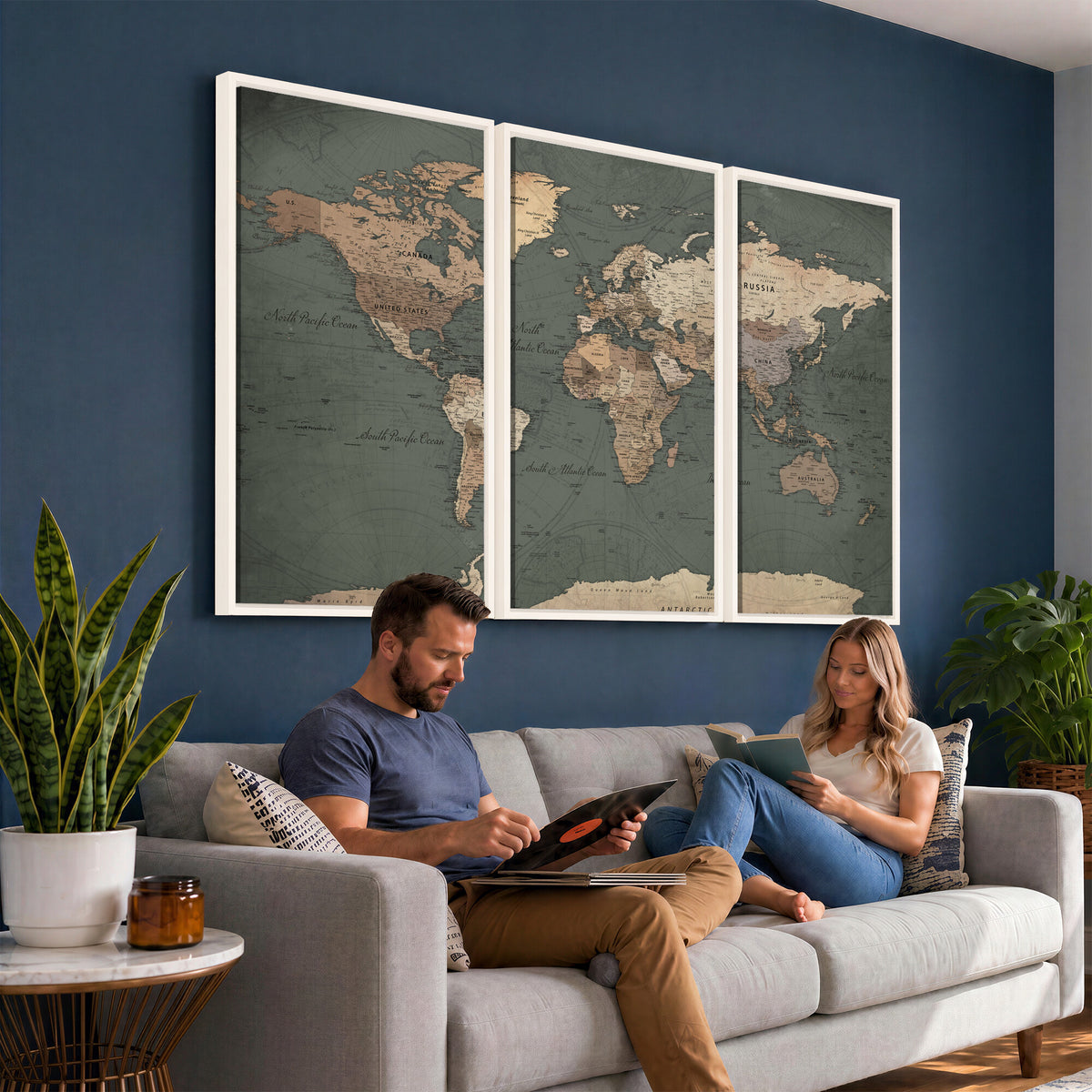 84619399-MGV-CV-36X24 - World Map Wall Art Canvas Print, Modern Decorative Framed Map Artwork Prints for Living Room, Office, Bedroom Wall Decor