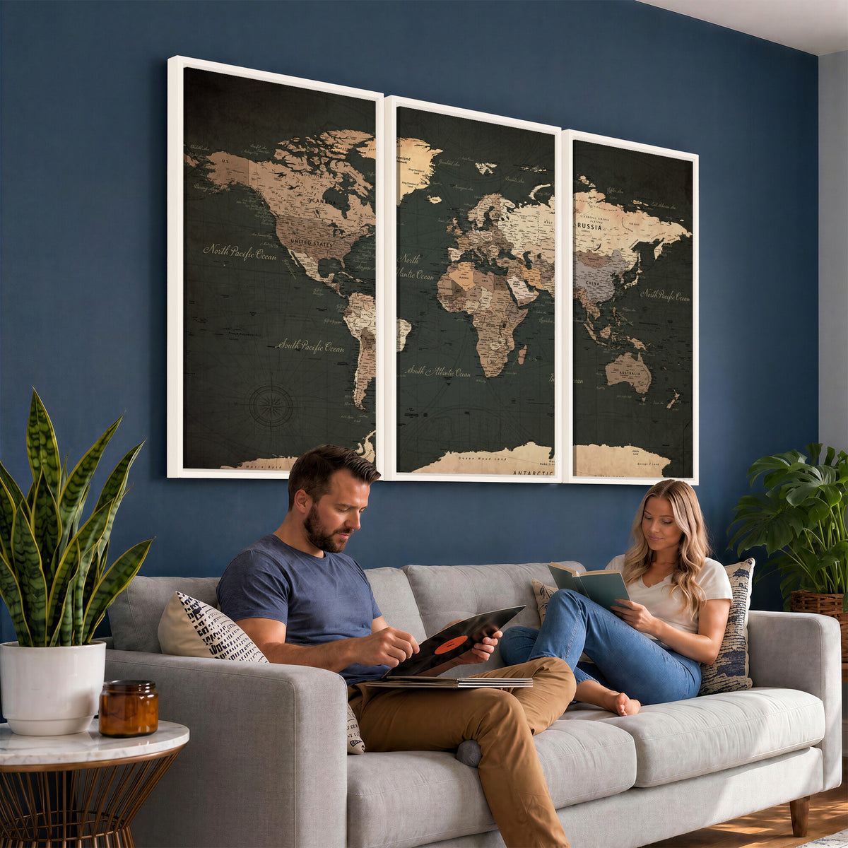 62059333-MGV-CV-36X24 - World Map Wall Art Canvas Print, Modern Decorative Framed Map Artwork Prints for Living Room, Office, Bedroom Wall Decor