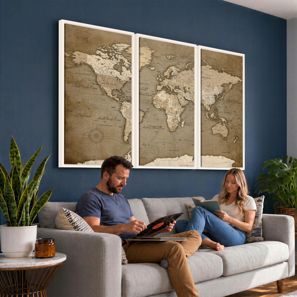 82314635-MGV-CV-36X24 - World Map Wall Art Canvas Print, Modern Decorative Framed Map Artwork Prints for Living Room, Office, Bedroom Wall Decor
