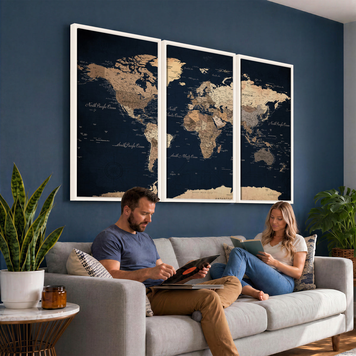53971530-MGV-CV-36X24 - World Map Wall Art Canvas Print, Modern Decorative Framed Map Artwork Prints for Living Room, Office, Bedroom Wall Decor
