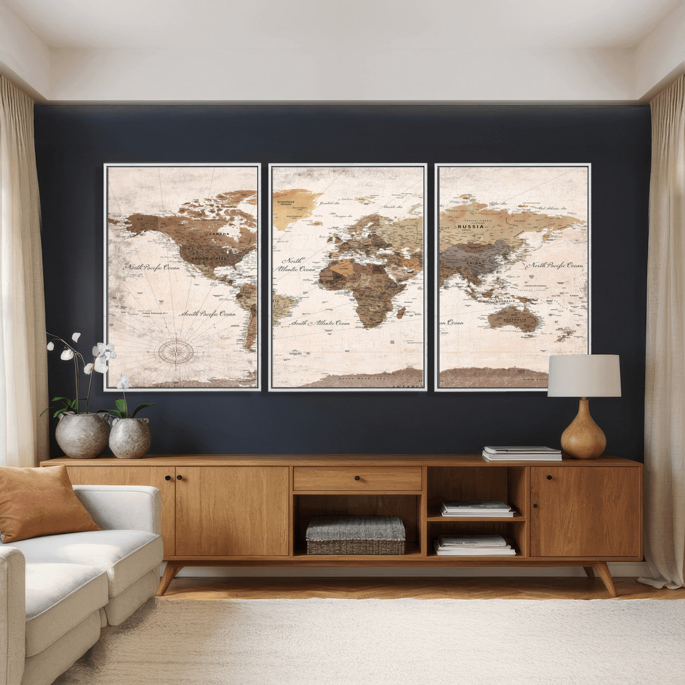 38923639-MGV-CV-36X24 - World Map Wall Art Canvas Print, Modern Decorative Framed Map Artwork Prints for Living Room, Office, Bedroom Wall Decor