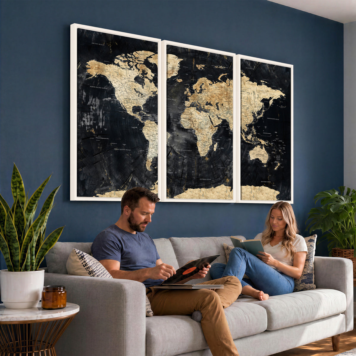 45535041-MGV-CV-36X24 - Framed Large World Map Wall Art Canvas Print for Living Room